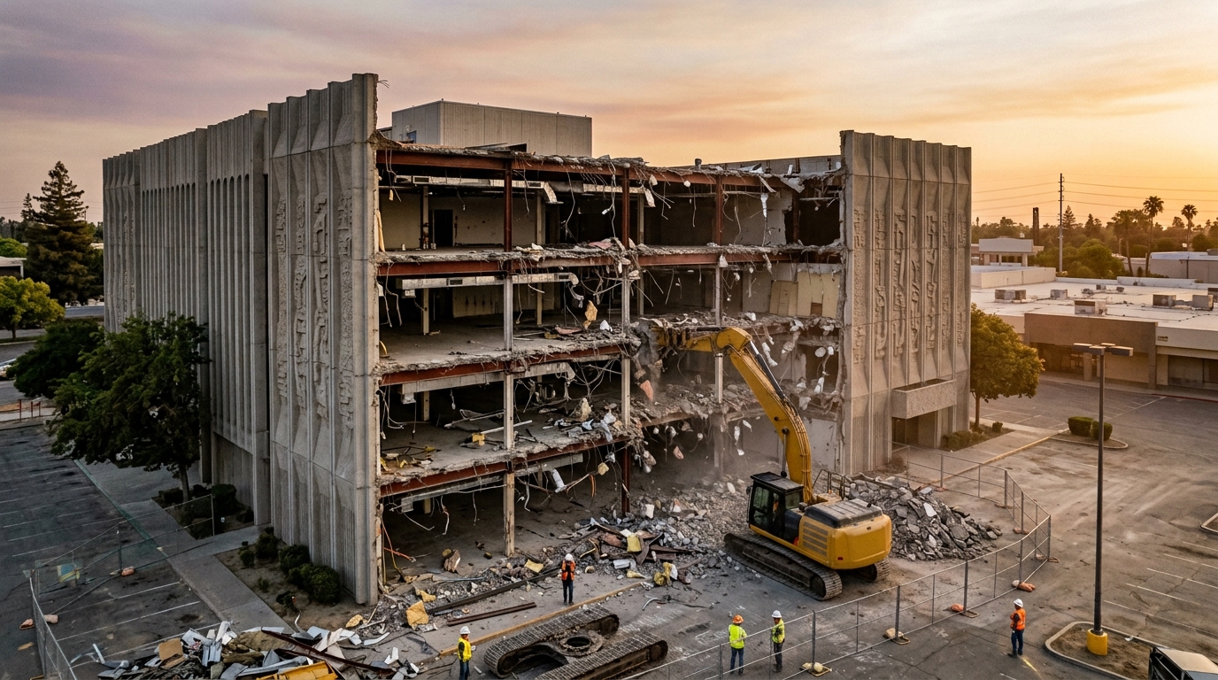 Demolition of the former Weinstock’s building at Fresno Fashion Fair in 2026