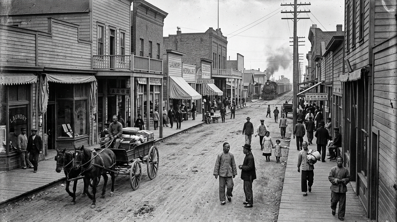 Historic Fresno Chinatown neighborhood near the railroad in the early 1900s