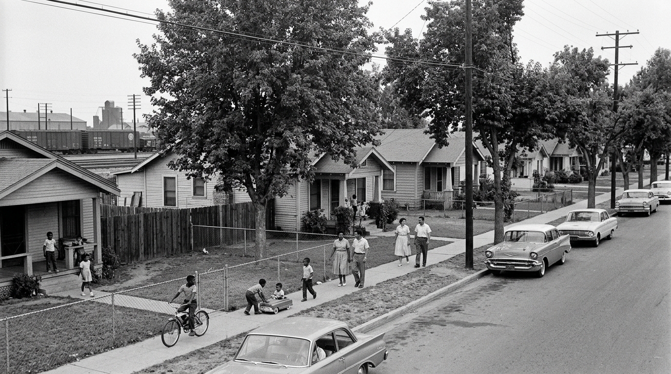 West Fresno neighborhood before urban renewal and Fresno Bee Plant development